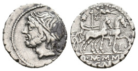 GENS MEMMIA, 106 BC. AR, Denarius. Rome.
Obv: Laureate head of Saturn, left.
Rev: L MEMMI [GAL].
Venus with scepter in biga to the right crowned by...
