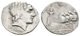 GARGILIUS, OGULNIUS & VERGILIUS, 86 BC. AR, Denarius. Rome.
Obv: Head of Apollo right, wearing oak wreath; thunderbolt below.
Rev: OGVL / GAR VER.
...