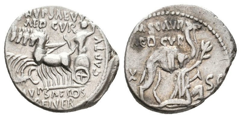 M AEMILIUS SCAURUS and PUB. PLAUTIUS HYPSAEUS, 58 BC. AR, Denarius. Rome.
Obv: ...