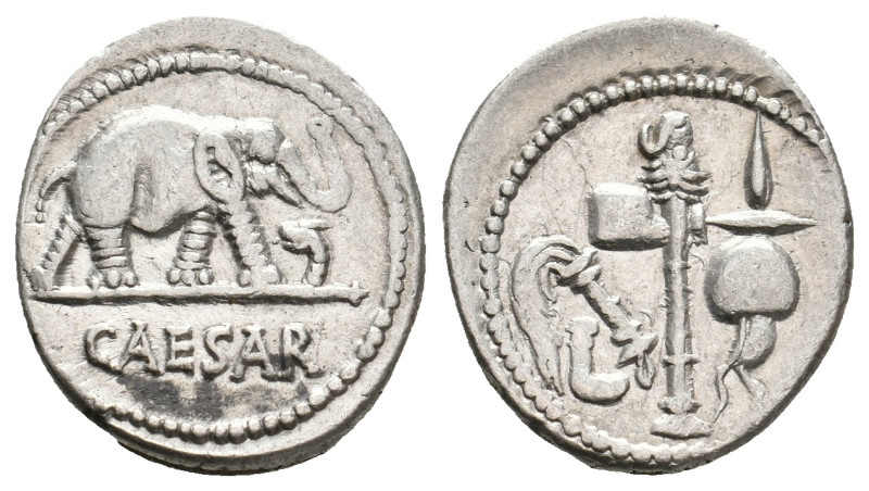 JULIUS CAESAR, 49 BC. AR, Denarius. Military mint traveling with Caesar.
Obv: C...