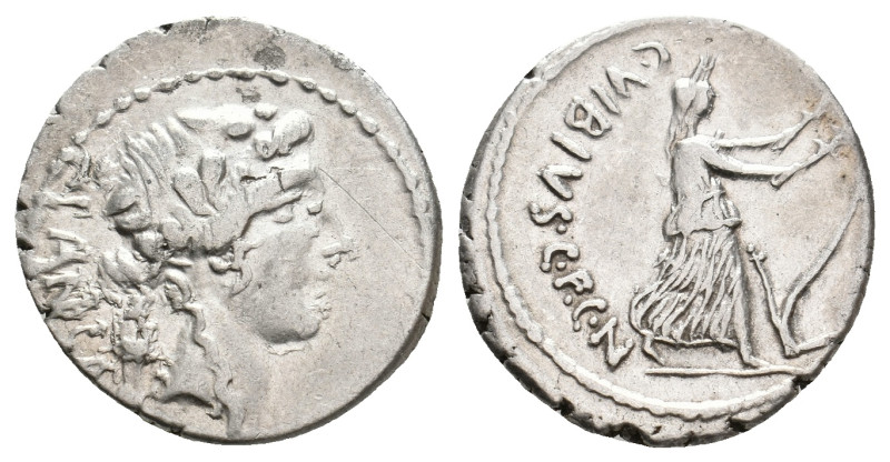 C. VIBIUS C.F. C.N. PANSA CAETRONIANUS, 48 BC. AR, Denarius. Rome.
Obv: PANSA....