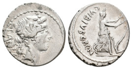 C. VIBIUS C.F. C.N. PANSA CAETRONIANUS, 48 BC. AR, Denarius. Rome.
Obv: PANSA.
Head of young Bacchus (or Liber) right, wearing ivy wreath.
Rev: C V...
