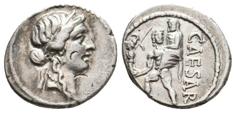 JULIUS CAESAR, 48-47 BC. AR, Denarius. African mint.
Obv: Head of Venus, right,...