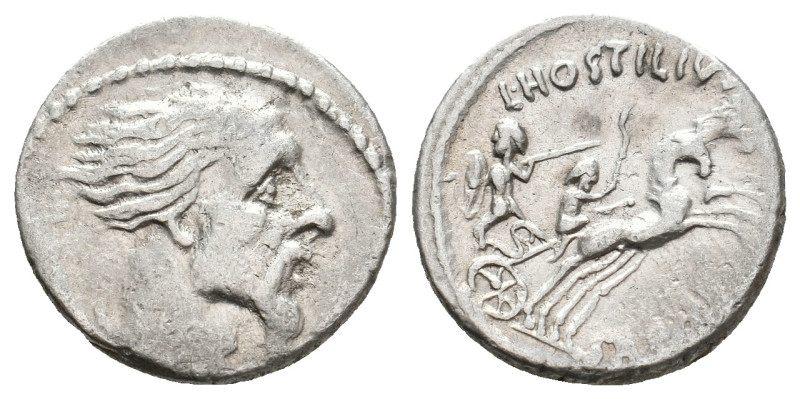 L. HOSTILIUS SASERNA, 48 BC. AR, Denarius. Rome.
Obv: Head of Gallic captive (V...