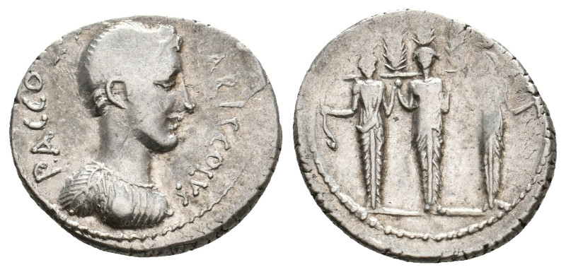 P. ACCOLEIUS LARISCOLUS, 41 BC. AR, Denarius. Rome.
Obv: P ACCOLEIVS LARISCOLVS...