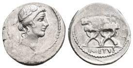 C. CONSIDIUS PAETUS. 46 BC, AR, Denarius. Rome.
Obv: Laureate head of Apollo right; A behind.
Rev: C CONSIDI.
Wreath on gerlanded curule chair.
Cr...
