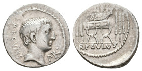 L. LIVINEIUS REGULUS, 42 BC. AR, Denarius. Rome.
Obv: REGVLVS / PR.
Bare head, right.
Rev: L LIVINEIVS / REGVLVS.
Curule chair; three fasces to le...