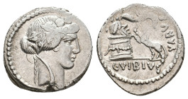 C. VIBIUS VARUS. Denarius, 42 BC. Rome.
Obv: Head of Bacchus, wearing ivy wreath.
Rev: C VIBIVS VARVS.
Panther springing left; to left, garlanded a...