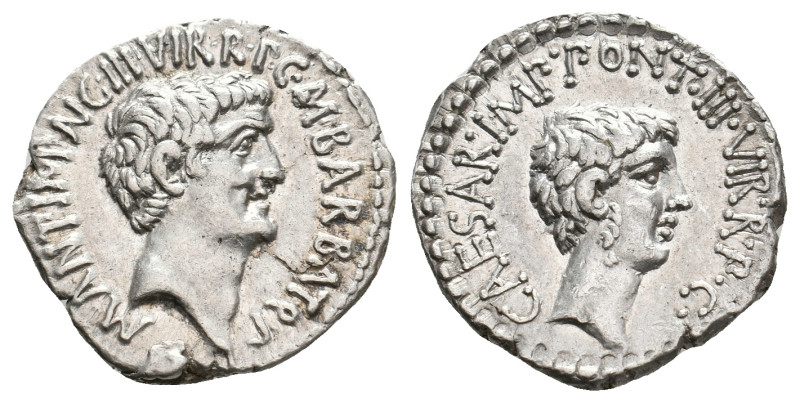 MARK ANTONY & OCTAVIAN, 41 BC. AR, Denarius. M. Barbatius Pollio, quaestor pro p...