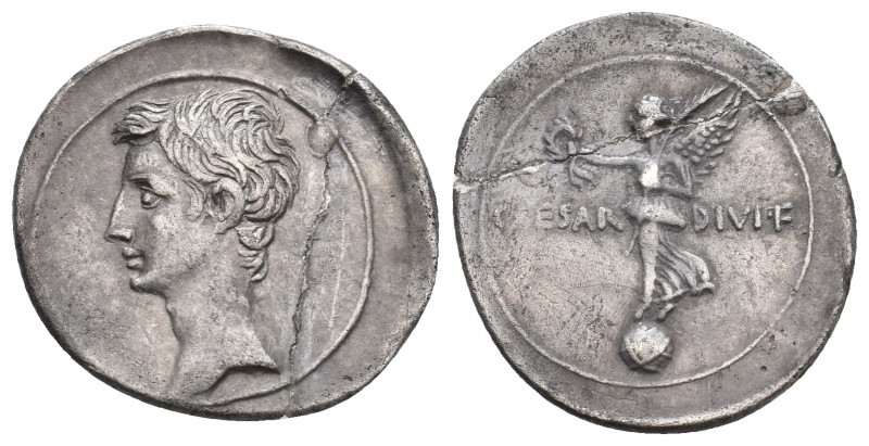 OCTAVIAN, 31-30 BC. AR, Denarius. Italian mint (Rome?).
Obv: Bare head of Augus...