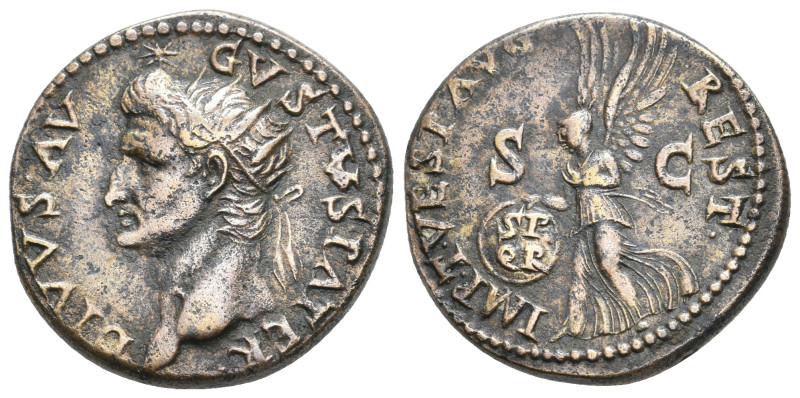 DIVUS AUGUSTUS, 80-81 AD. AE, Dupondius. Rome.
Obv: DIVVS AVGVSTVS PATER.
Radi...