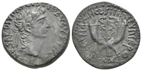 TIBERIUS, 14-37 AD. AE, Dupondius. Commagene.
Obv: TI CAESAR DIVI AVGVSTI F AVGVSTVS.
Laureate head of Tiberius, right.
Rev: PONT MAXIM COS III IMP...