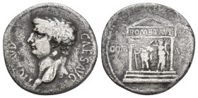 IONIA, Ephesos. Claudius, 41-54 AD. Cistophorus.
Obv: TI CLAVD CAESAR AVG.
Bare head of Claudius, left.
Rev: COM ASIA.
Temple of Roma, inscribed R...