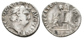 NERO, 54-68 AD. AR, Denarius. Rome.
Obv: IMP NERO CAESAR AVG P P.
Laureate head of Nero, right.
Rev: IVPPITER [CVSTOS].
Jupiter seated left on thr...