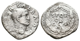 GALBA, 68-69 AD. AR, Denarius. Rome.
Obv: [IMP SE]R GALBA AVG.
Bare head of Galba, right.
Rev: SPQR OB C S.
Legend in 3 lines, all within wreath....