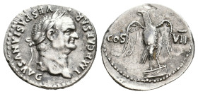 VESPASIAN, 69-79 AD. AR, Denarius. Rome.
Obv: IMP CAESAR VESPASIANVS AVG.
Laureate head of Vespasian, right.
Rev: COS VII.
Eagle standing right on...