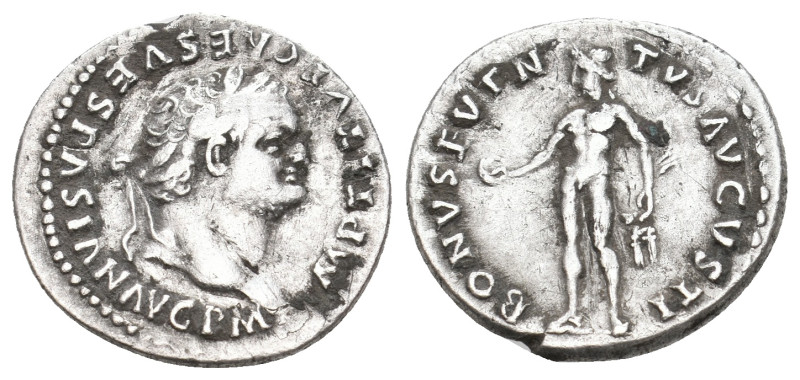 TITUS, 79-81 AD. AR, Denarius. Rome.
Obv: IMP TITVS CAES VESPASIAN AVG PM.
Lau...
