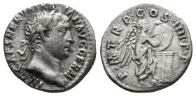TRAJAN, 98-117 AD. AR, Denarius. Rome
Obv. IMP CAES NERVA TRAIAN AVG GERM
Laureate head of Trajan, right
Rev. PM TRP COS IIII PP
Victoria standing...