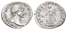 TRAJAN, 98-117 AD. AR, Denarius. Rome.
Obv: IMP TRAIANO AVG GER DAC P M TR P COS VI P P.
Laureate head of Trajan, right.
Rev: SPQR OPTIMO PRINCIPI ...