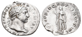 TRAJAN, 98-117 AD. AR, Denarius. Rome.
Obv: IMP TRAIANO AVG GER DAC P M TR P.
Laureate bust of Trajan, right; slight drapery on far shoulder.
Rev: ...