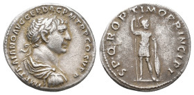 TRAJAN, 98-117 AD. AR, Denarius. Rome.
Obv: IMP TRAIANO AVG GER DAC P M TR P COS V P P.
Laureate, draped and cuirassed bust of Trajan.
Rev. S P Q R...