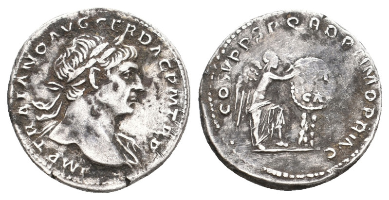 TRAJAN, 98-117 AD. AR, Denarius. Rome.
Obv: IMP TRAIANO AVG GER DAC P M TR P.
...