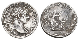 TRAJAN, 98-117 AD. AR, Denarius. Rome.
Obv: IMP TRAIANO AVG GER DAC P M TR P.
Laureate bust of Trajan, right, slight drapery on left shoulder.
Rev:...