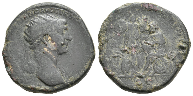 TRAJAN, 98-117 AD. AE, Dupondius. Rome.
Obv: IMP CAES NERVAE TRAIANO AVG GER DA...