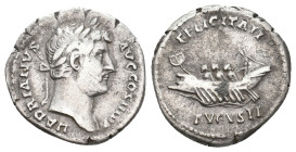 HADRIAN, 117-138 AD. AR, Denarius. Rome.
Obv: HADRIANVS AVG COS III P P.
Laureate head of Hadrian, right.
Rev: FELICITATI AVGVSTI.
Galley left wit...
