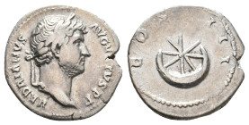 HADRIAN, 117-138 AD. AR, Denarius. Rome.
Obv: HADRIANVS AVGVSTVS P P.
Laureate head of Hadrian, right.
Rev: COS III.
Star within crescent.
RIC 92...