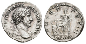 HADRIAN, 117-138 AD. AR, Denarius. Rome.
Obv: IMP CAESAR TRAIAN HADRIANVS AVG.
Laureate and draped bust of Hadrian, right.
Rev: P M TR P COS III / ...