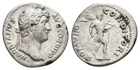 HADRIAN, 117-138 AD. AR, Denarius. Rome.
Obv: HADRIANVS AVG COS III P P.
Laureate head of Hadrian, right.
Rev: ROMVLO CONDITORI.
Romulus advancing...