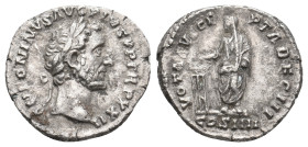 ANTONINUS PIUS, 138-161 AD. AR, Denarius. Rome.
Obv: ANTONINVS AVG PIVS P P TR P XXII.
Laureate, draped and cuirassed bust of Antoninus Pius, right....