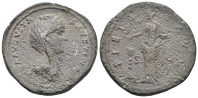 DIVA FAUSTINA I, Died 140/1 AD. AE, Sestertius. Rome.
Obv: DIVA AVGVSTA FAVSTINA.
Veiled and draped bust of Faustina, right; wearing stephane.
Rev:...