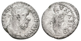 PESCENNIUS NIGER, 193-194 AD. AR, Denar. Antioch.
Obv: Laureate head of Pescennius Niger, right.
Rev: Fortuna standing left, holding rudder and corn...