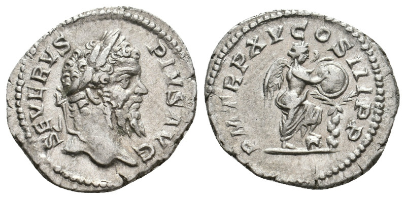 SEPTIMIUS SEVERUS, 193-211 AD. AR, Denarius. Rome.
Obv: SEVERVS PIVS AVG.
Laur...