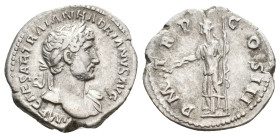 HADRIAN, 117-138 AD. AR, Denarius. Rome.
Obv: IMP CAESAR TRAIAN HADRIANVS AVG.
Laureate bust of Hadrian, right; slight drapery on left shoulder.
Re...