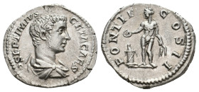 GETA, 209-211 AD. AR, Denarius. Rome.
Obv: P SEPTIMIVS GETA CAES.
Bare-headed and draped bust of Geta, right.
Rev: PONTIF COS II.
Genius standing ...