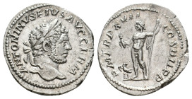CARACALLA, 197-217 AD. AR, Denarius. Rome.
Obv: ANTONINVS PIVS AVG GERM.
Laureate head of Caracalla, right.
Rev: P M TR P X VII COS IIII PP.
Jupit...