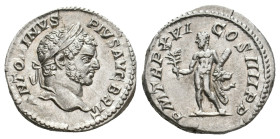 CARACALLA, 197-217 AD. AR, Denarius. Rome.
Obv: ANTONINVS PIVS AVG BRIT.
Laureate head of Caracalla, right.
Rev: P M TR P XVI COS IIII P P.
Hercul...
