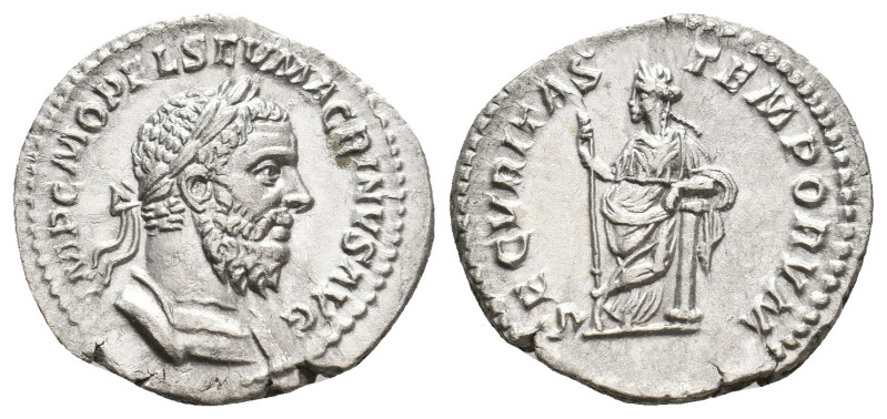 MACRINUS, 217-218 AD. AR, Denarius. Rome.
Obv: IMP C M OPEL SEV MACRINVS AVG.
...