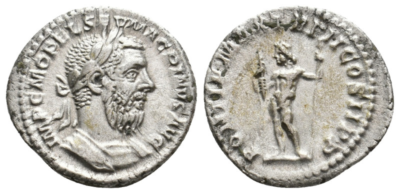 MACRINUS, 217-218 AD. AR, Denarius. Rome.
Obv: IMP C M OPEL SEV MACRINVS AVG.
...