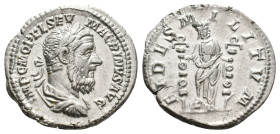 MACRINUS, 217-218 AD. AR, Denarius. Rome.
Obv: IMP C M OPEL SEV MACRINVS AVG.
Laureate, draped and cuirassed bust of Macrinus, right.
Rev: FIDES MI...