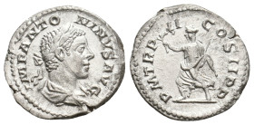 ELAGABALUS, 218-222 AD. AR, Denarius. Rome.
Obv: IMP ANTONINVS AVG.
Laureate and draped bust of Elagabalus, right.
Rev: P M TR P II COS II P P.
Pa...