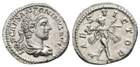 ELAGABALUS, 218-222 AD. AR, Denarius. Rome.
Obv: IMP CAES M AVR ANTONINVS AVG.
Laureate, draped and cuirassed bust of Elagabalus, right.
Rev: MARS ...