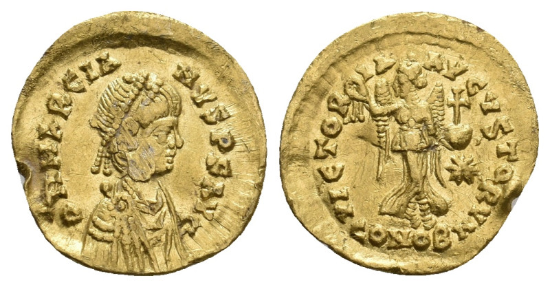 MARCIANUS, 450-457 AD. AV, Tremissis. Constantinople.
Obv: D N MARCIANVS P F AV...