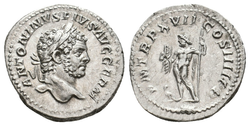 CARACALLA, 197-217 AD. AR, Denarius. Rome.
Obv: ANTONINVS PIVS AVG GERM.
Laure...