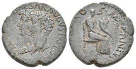 BITHYNIA, Uncertain mint. Augustus, with Julia Augusta Livia, 27 BC-14 AD. AE. M. Granius Marcellus, proconsul. Dated (AD 14).
Obv: IMP CAESAR AVGVST...