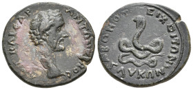 PAPHLAGONIA, Ionopolis Abonoteichos. Antoninus Pius, 138-161 AD. AE.
Obv: ΑVΤ ΚΑΙϹΑΡ ΑΝΤΩΝΕΙΝOϹ.
Bare head of Antoninus Pius, right.
Rev: ΓΛVΚΩΝ ΑΒ...