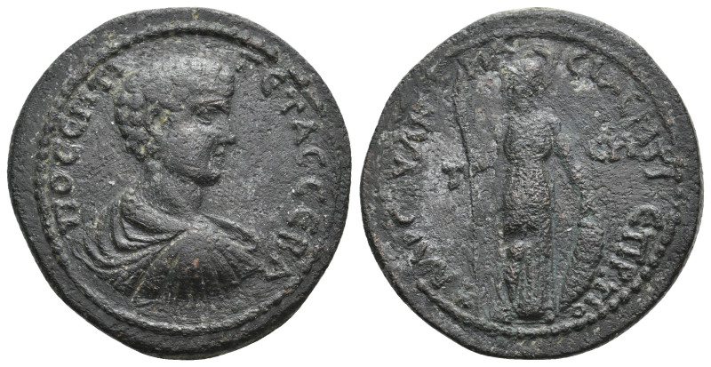 PONTUS. Amasia. Geta, 209-212 AD. AE.
Obv: ΠΟ CЄΠTI ΓЄTAC CЄBA.
Bare-headed, d...